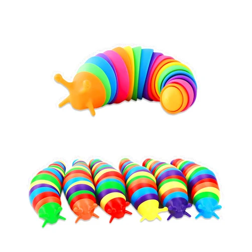 Paradmas Fidget Toys Sensory Kids: Pack of 2 Fidgets Slug Toy for Stress Autism Anxiety Boys Girls - Small Set 3D Caterpillar for ADHD Children, Rainbow