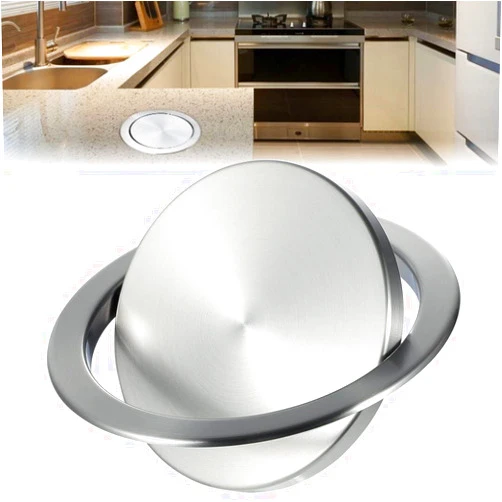 Saturfun Swing-Top Stainless Steel Countertop Trash Chute - 7.87 Round, Built-in Waste Bin Lid for Kitchen Office Bathroom