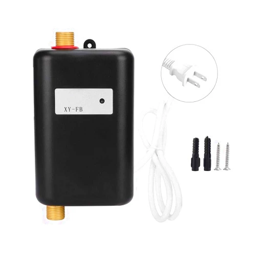 Nannday Mini Tankless Instant Hot Water Heater, Household Electric Dual-Use Kitchen Water Rapid Heating Machine for Kitchen Bathroom Washing with Indicator Light Black(US 110V)