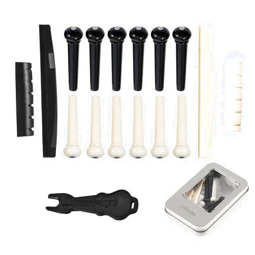 Jinlop 12pcs Guitar Bridge Pins Pegs and 2 Set Saddle Nut with 1pc Bridge Pin Puller Remover for Acoustic,Christmas Birthday Gift for Guitar Player and Music Lover