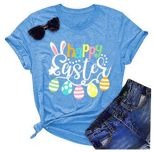 YI XIANG RAN Happy Easter Shirts for Women Easter Bunny T-Shirt Rabbit Graphic Tees Easter Egg Holiday Shirt Tops