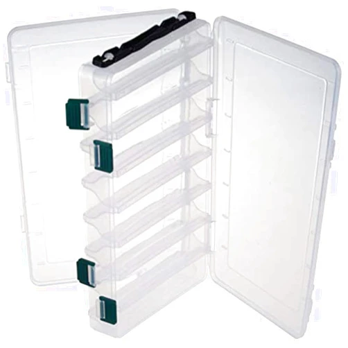 LESOVI 14 Compartments Double Sided Fishing Tackle Box Visible Hard Plastic Clear Fishing Lure Bait Squid Jig Minnows Hooks Accessory Storage Case Container (16-Compartment Double-sided)