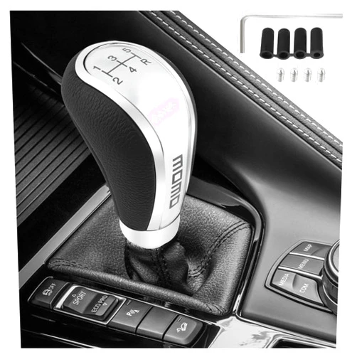 Stacool 5 Speed Shift Knob with 4PCS Adapter,Leather Manual Gear Shifter Knob for Automotive Transmission,Universal Stick Shift Knob Car Accessories Interior for Most Vehicles (Silver)