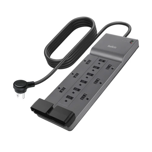 Belkin 12-Outlet Surge Protector Power Strip w/ 12 AC Outlets & 8ft Flat Plug, UL-listed Heavy-Duty Extension Cord for Home, Office, Travel, Computer, Laptop, Charger - 3,940 Joules of Protection