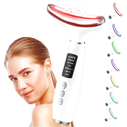 GIHWRRI Red Light Therapy for Face & Neck, Face Massager Tool for Anti-Aging, Skin Facial Sculptor, 7-Color LED Phototherapy Device with Lifting, Heat & Vibration, Firming, Rechargeable Beauty Tool