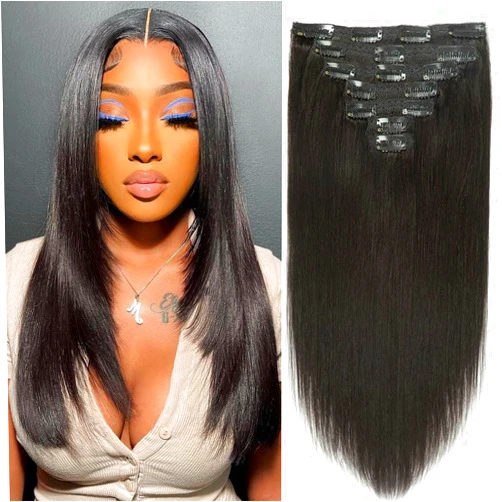 Rylice Clip in Hair Extensions Real Human Hair Straight Human Hair Clip ins Extensions for Women 7Pcs with 16clips 120 Gram Remy Human Hair Extensions