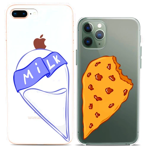 Cavka Matching Couple Cases Compatible for iPhone 16 15 14 13 12 11 Pro Max Mini Xs X 6s 8 Plus 7+ Xr 10 SE 5 Food Design Cute Kawaii Lovely Milk Slim Flexible Clear Cover Stylish Cookie Heart Print