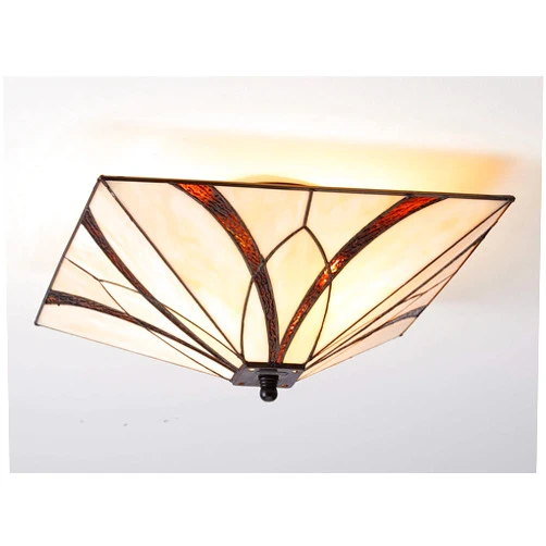 DIRYZON EUL Tiffany Style Mission Semi Flush Ceiling Light Antique Brass and Art Colorful Glass Shade 3 Lights