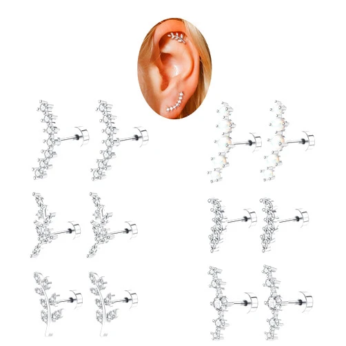 FINZOR 12PCS Cartilage Earrings Helix Piercing Jewelry for Women Gold Silver Hypoallergenic Surgical Steel Flat Back Opal CZ Dainty Tragus Conch Piercing Jewelry Set