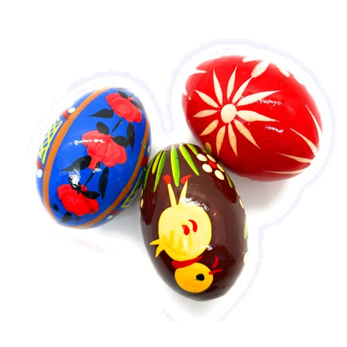 Rumikrafts Handpainted Wooden Easter Eggs, Set of 3, Ecofriendly and Lightweight, pisanki Style, Set F