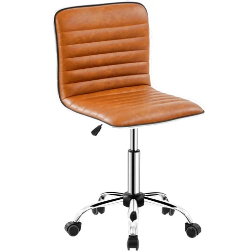 Yaheetech Low Back PU Leather Ribbed Armless Office Chair, Ergonomic Swivel Computer Task Chair with Wheels for Office, Home