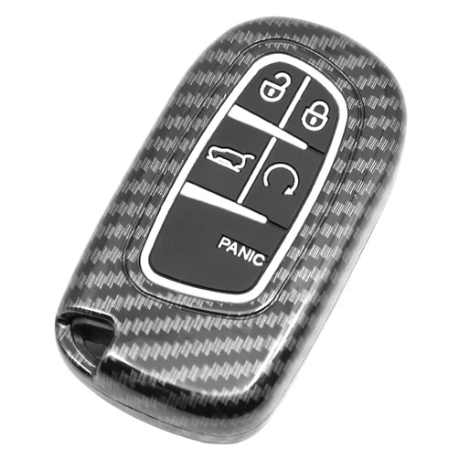 TANGSEN Smart Key Fob Case Cover Compatible with Dodge RAM Jeep Cherokee 3 4 5 Button Keyless Entry Remote Black Carbon Fiber Pattern ABS Silicone Rubber Luminous Black