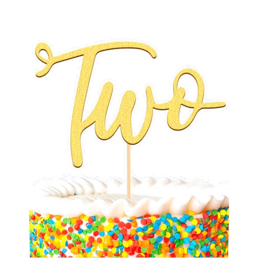 MYAMPED Two Cake Topper - Glitter Golden 2nd Birthday Cake Decorating Supplies, Perfect for Two Years Old Party or 2nd Anniversary