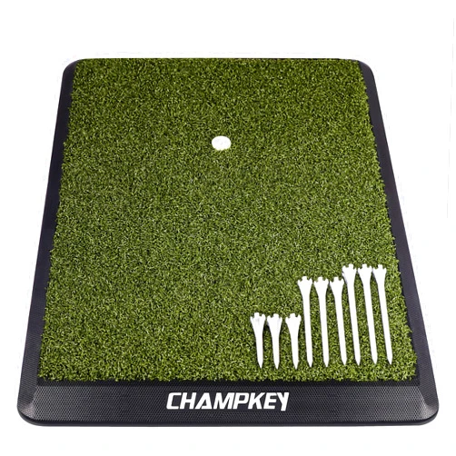 CHAMPKEY Premium Synthetic Turf Golf Hitting Mat | Heavy Duty Rubber Base Golf Practice Mat | Come with 1 Rubber Tee and 9 Plastic Tees