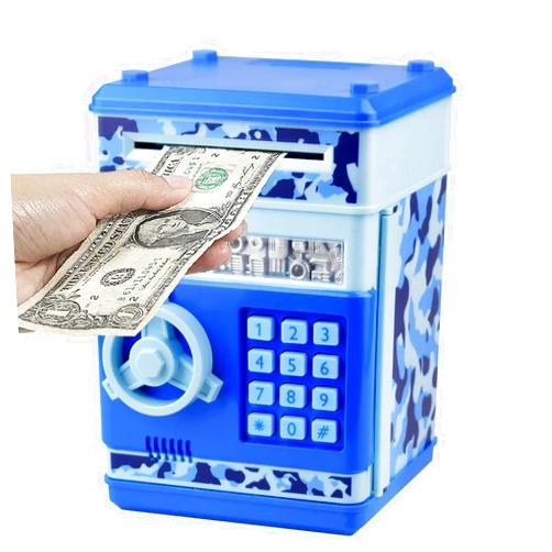 HUSAN Piggy Banks Money Banks for Kids, Electronic Password Code Money Banks ATM Banks Box Coin Bank for Children Boys and Girls (Camo Blue)