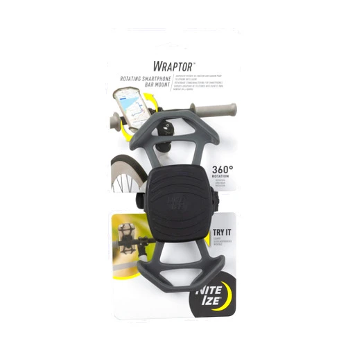 Nite Ize Wraptor Rotating Smartphone Bar Mount - Cell Phone Mount for Bikes, Strollers & More - Easy-to-Use & Adjustable Phone Accessories - Grey