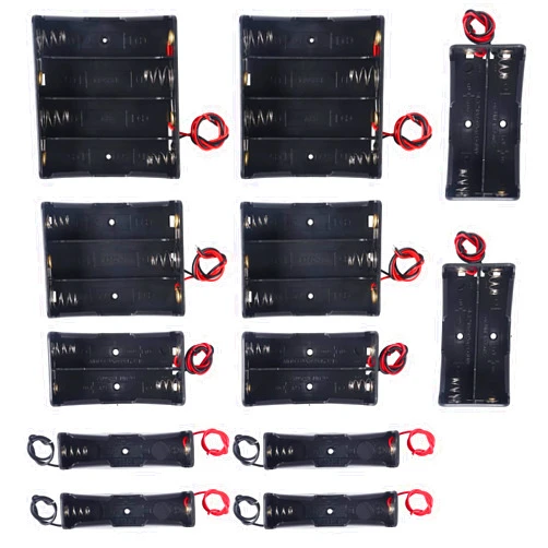 DORHEA 12PCS 18650 Battery Holder Bundle with Wire 18650 Battery Holder Case 3.7V, 1/2/3/4 x 3.7V Series DIY Battery Storage Boxes, 1/2/3/4 Slots Black Plastic Batteries Case for 18650 Battery