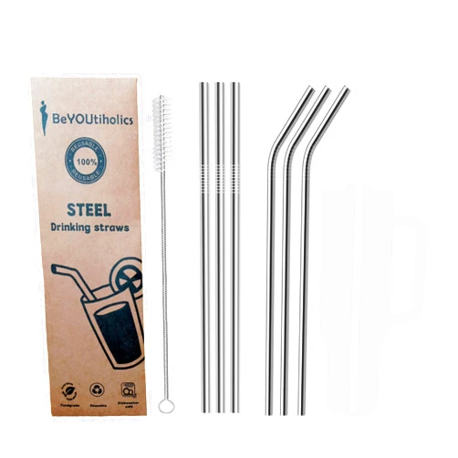 BeYOUtiholics 6 PCS Reusable Stainless Steel Steel Straws, 8.5