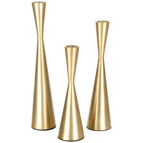 Vixdonos Brass Gold Taper Candlestick Holders Metal Candle Holders Set of 3 Table Mantel Decorative Candle Stand for Wedding, Dinning, Party,Home Decor (Gold)