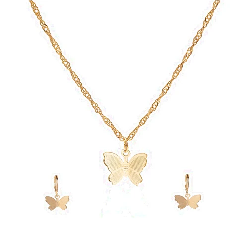 SEVENSTONE Butterfly Necklace Earrings Set Chain Necklace Charm Huggie Hoop Cute Earrings Dainty Butterfly Jewelry for Women