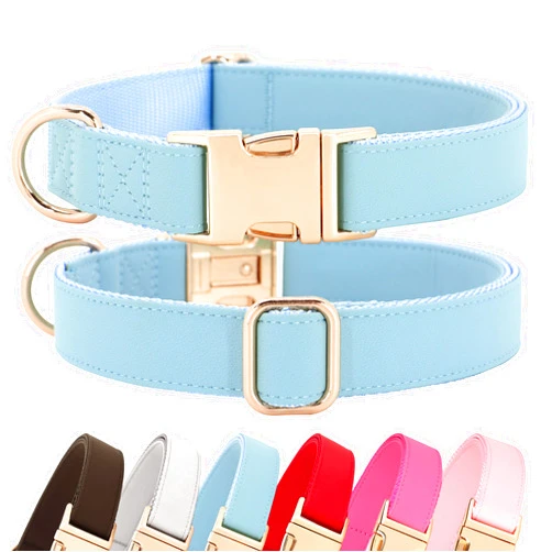 PET ARTIST Soft Leather Dog Collar for Small Dogs, Heavy Duty Nylon Dog Collar with Quick Release Metal Buckle, Bright & Classic Blue Dog Collar Leather Adjustable for Male Dogs, Neck Fit 9-14