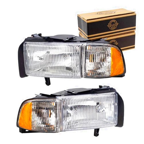 Brock Aftermarket Replacement Driver Left Passenger Right Halogen Combination Headlight and Corner Light Assembly Set