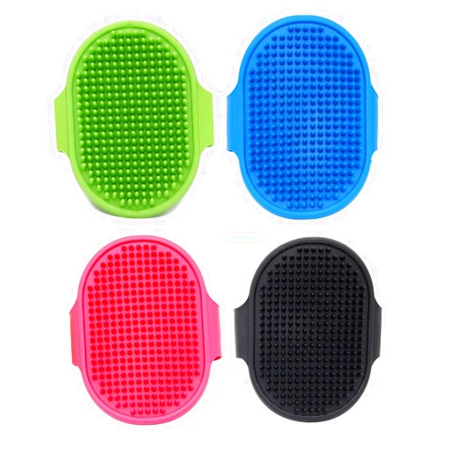 Generic 4 Pcs Dog Bath Brush, Pet Bath Comb Brush Soothing Massage Rubber Comb 4pcs with Adjustable Ring Handle for Long Short Haired Dogs and Cats (blue rose green black), Pink,Green,Blue,Black