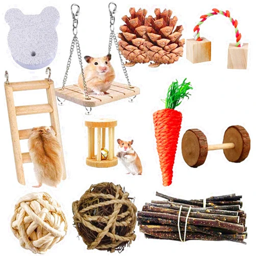 ANDES 21PCS Hamster Guinea Pig Chew Toys Set Natural Wooden mouse Exercise Toys and Accessories Teeth Care Molar Toys for Rabbit Syrian Rats Chinchillas Gerbils bunny& hámster