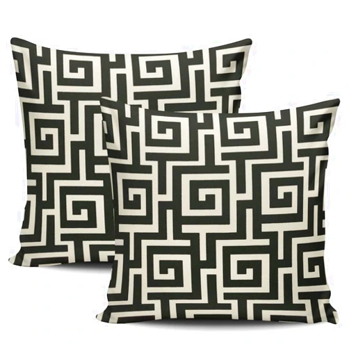 KELEMO Home Set of 2 Pillow Case Fashion Greek Key Black Throw Pillow Covers Cushion Decorative Pillowcase Square 24 x 24 Inches