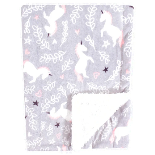 Hudson Baby Unisex Baby Plush Mink and Sherpa Blanket, Whimsical Unicorn, One Size