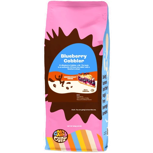 Crazy Cups Flavored Ground Blueberry Coffee, Blueberry Cobbler Coffee in 10 oz Bag, For Brewing Flavored Hot or Iced Coffee