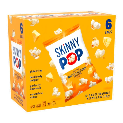 SkinnyPop Popcorn, Dairy Free White Cheddar, Gluten Free, Non-GMO, Healthy Snacks, 0.65oz Individual Size Bags (6 Count)