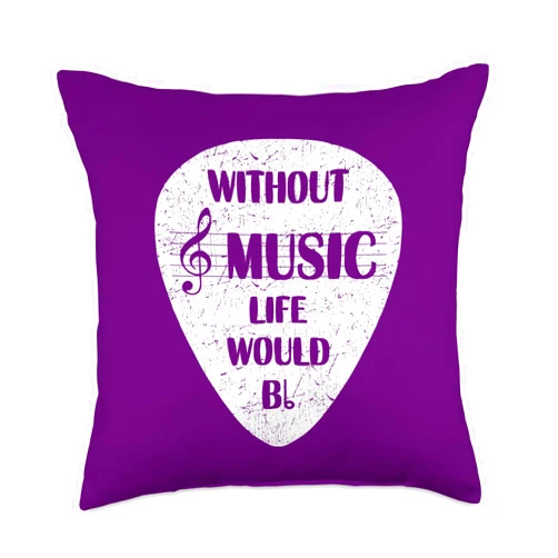 Music Themed Quotes Novelty Musicians Shirts Gifts Without Music Life Would B Flat Band Novelty Sarcastic Funny Throw Pillow, 18x18, Multicolor