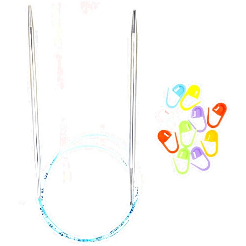 addi Turbo Original 32 inch (80cm) US 13 (9.0mm) Circular Knitting Needle Slick & Smooth Finish, Standard Taper & Tips, Smooth Joins, Blue Pliable Cord with 10 Colorful Stitch Markers
