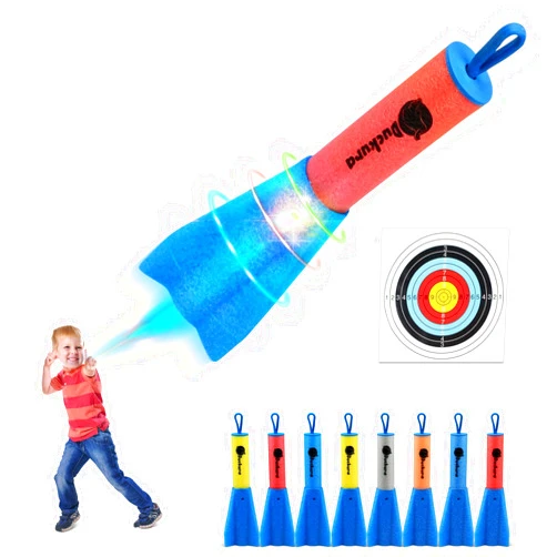 Duckura Slingshot Finger Rockets, 8 Pack LED Foam Rocket Launchers and 15.8