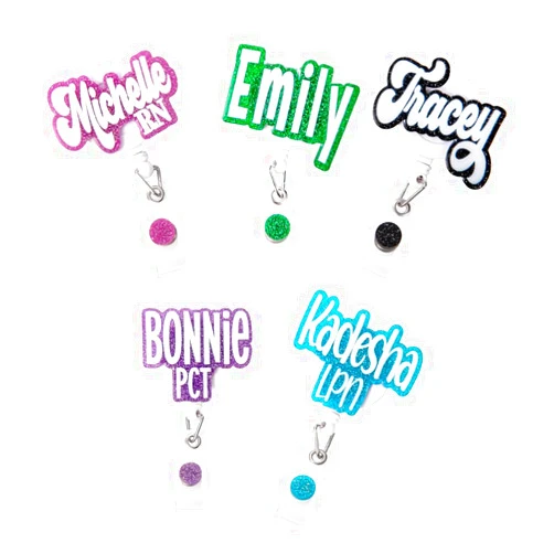 BYFDIY Custom Glitter Name Badge Reel Nursing Medical Assistant CNA RN BSN LPN Personalized Badge Reels Retractable ID Card Badge Holder for Nurse