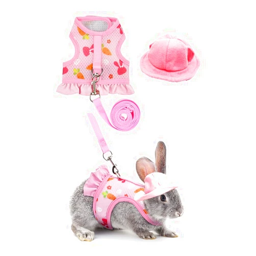 Nopikku Small Animal Harness Leash & Hat Set - Breathable Mesh, Adjustable Velcro Closure - 3 Colors - Escape-Proof Vest for Bunny, Chinchilla, Guinea Pig, Hamster for All-Season
