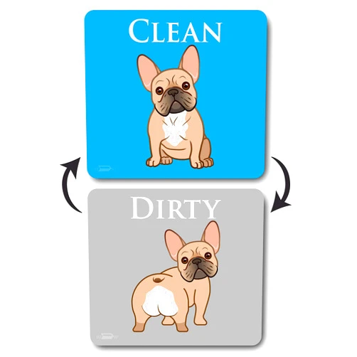 Brothers Bench French Bulldog Dog Butt Clean Dirty Dishwasher Magnet, Reversible Dish Washer Refrigerator Sign, Double Sided Strong Kitchen Flip Indicator, Bonus Magnetic Plate, Funny Bulldog Design