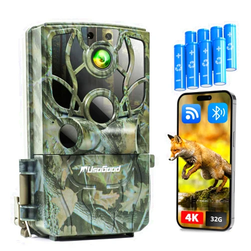 usogood Trail Camera WiFi 4K 48MP, Game Camera that Send Pictures to Phone,8 Batteries & 32GB Card,Wifi Trail Cameras with Night Vison Motion Activated Waterproof for Deer/Backyard/Wildlife Monitoring