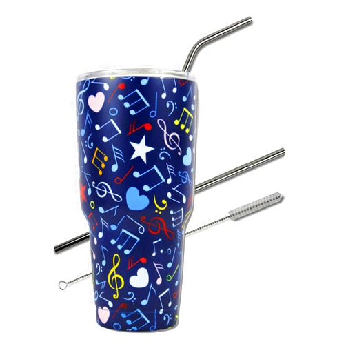 KNITPOPSHOP Music Note Tumbler Cup 30 oz with Lid, Straw and Cleaner, 30 oz Gift for Mom Teacher Piano Travel Coffee Mug, Stainless Steel, Vacuum Insulated, Keep Drinks Cold and Hot (Music Note, 30oz)