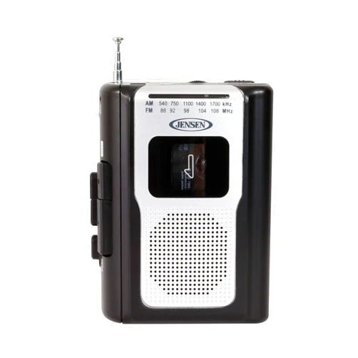 Jensen CR-100 Retro Portable AM/FM Radio Personal Cassette Player Compact Lightweight Design Stereo AM/FM Radio Cassette Player/Recorder & Built in Speaker (Black Series)