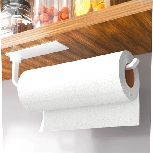 Niffgaff Paper Towel Holder - Self-Adhesive or Drilling, White Wall Mounted Paper Towel Rack Under Cabinet for Kitchen, Upgraded Aluminum Kitchen Roll Holder - Lighter but Stronger than Stainless Steel!