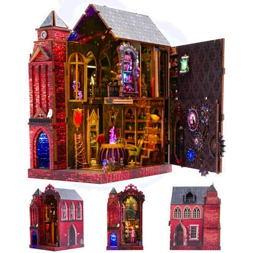GATTLELIC Book Nook Kit, DIY Miniature House Dollhouse Crafts Kit for Adults and Teens, Magic Castle 3D Wooden Puzzle Booknook Build Bookshelf Decor, Gifts for Family and Friends（Arcane Sprire）