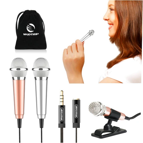 Wootrip [2PCS] Mini Karaoke Microphone, Mini Voice Recording Microphone Portable Karaoke Mic for Singing, Recording, Voice Recording(Silver/Gold)
