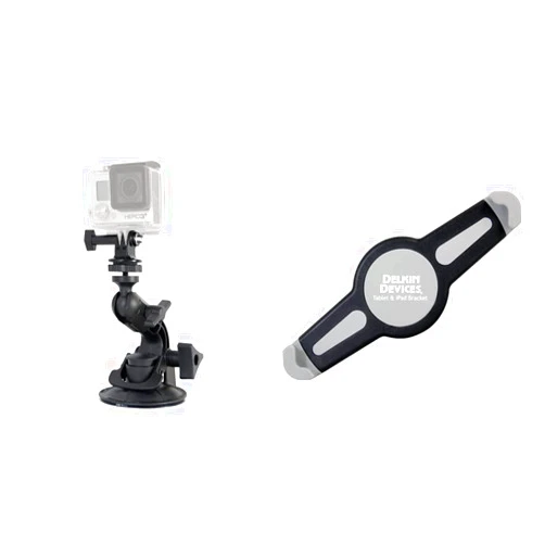 Delkin Devices Fat Gecko Mini Suction Camera Mount with GoPro Adapter (DDMNT-MINI-GP), Black & Fat Gecko Tablet and iPad Bracket (DDMNT-UTAB1)(Bracket only)