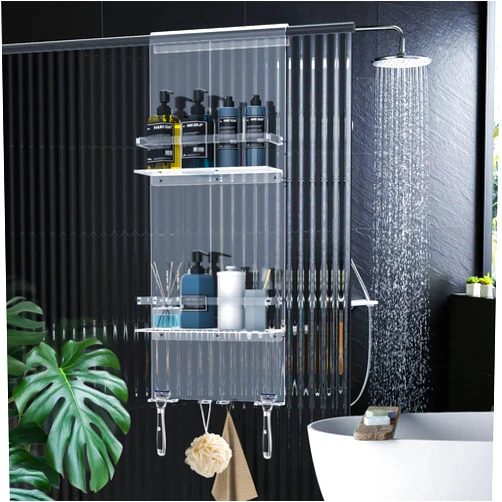 Nynelly Over The Door Shower Caddy, Acrylic Shower Caddy Shelf with Hooks, No Drilling Adjustable Hanging Shower Organizer for Bathroom Storage, Body Wash Shampoo Holder