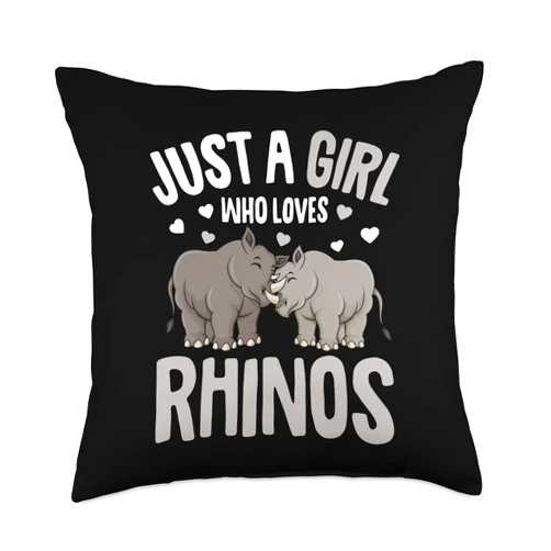 Funny Rhino Apparel & Gift Ideas Just Loves Kids Girls Rhino Throw Pillow, 18x18, Multicolor