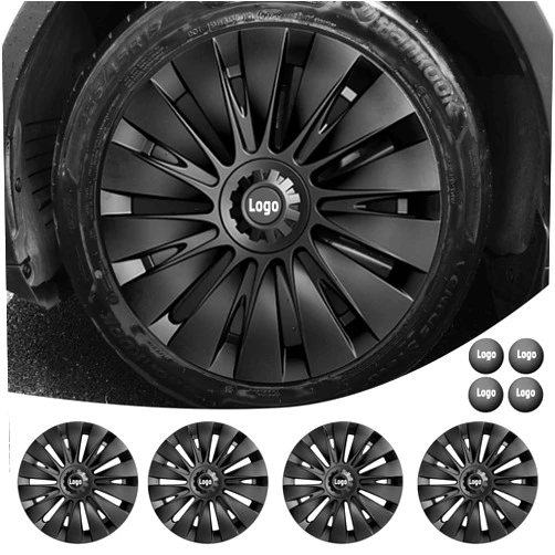 Limsas Compatible with Tesla Model Y Wheel Cover Hubcap 19 Inch,Tesla Model Y Accessories, Matte Black Model Y Wheel Cover Compatible with Tesla Model Y 2021-2023,Hubcaps with Four Logos,Set of 4 FB