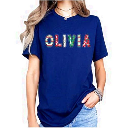 Gift Valley Personalized Christmas Name Shirt – Custom Holiday T-Shirt with Festive Letters – Family Matching Xmas Outfit – Custom Name Tee Gift for Men & Women Multi