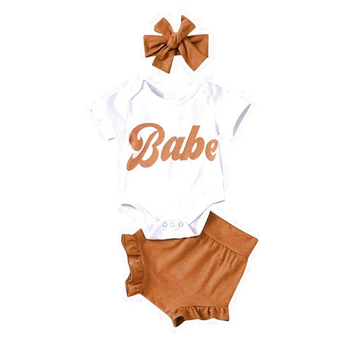 Ilyhaha Infant Baby Girl Summer Outfits Short Sleeve Letter T-Shirt Top Bloomers with Headband 3Pcs Toddlers Clothes Set